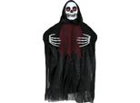 Scheletro Spaventoso Di Halloween Appeso Decorazione Luce Suono Movimento Teschio Decorazione Di Festa Sopracciglia Minacciose Horror Look Classico Look Scuro Cowl, Colore: Rosso / Nero