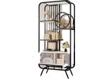 Scaffale Minimalista, Acciaio Tubolare E Mdf, Cinque Ripiani, Nero 80*30*180 Cm