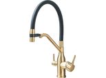 Rubinetto Per Acqua Da Cucina, Doppia Bocca, Facile Da Installare, Oro Spazzolato