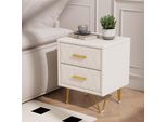 Fortuna Lai Set Di 2 Comodini Beigepoliuretano- Comodino Moderno Con 2 Cassetti, Design Imbottito E Piedini In Metallo Dorato, Mobile Laterale Per Camera Da Letto
