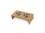 Supporto Per Ciotola Per Gatti Lionto, Stazione Di Alimentazione Rialzata In Bambù Con 2 Ciotole In Acciaio Inox, Ergonomica E Antiscivolo, 40X20X10 Cm