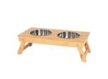 Supporto Per Ciotola Per Gatti Lionto In Bambù, Stazione Di Alimentazione Regolabile In Altezza Con 2 Ciotole In Acciaio Inox, Ergonomica (2×0,7 Litri)