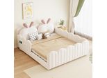 Letto Per Bambini Merax Imbottito 140X200 Cm, Letto A Piattaforma Imbottito Con Cuscino A Forma Di Coniglio, Tasche Laterali, Letto Per Ragazzi, Letto Matrimoniale, Beige