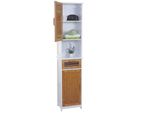 Armadietto Alto HWC-A85, Mobile Da Bagno Scaffale Da Bagno In Bambù, Certificato Mvg 180X40X31Cm Bianco