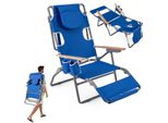 Costway Sedia Da Spiaggia Pieghevole, Sedia Da Campeggio Con Poggiapiedi, Schienale Regolabile, Poggiatesta E Portabicchieri, Sedia Pieghevole Con Funzione Reclinabile Blu