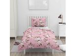 Home Elements Biancheria Da Letto 140X200 + 70X90 Cm, Due Disegni, Rosa Rosa + Punto Grigio