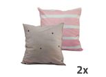 Home Elements Federa 40X40 Cm, Set Di 2, Due Disegni, Grigio A Pois + Rosa A Righe