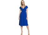 Abito Donna Di Media Lunghezza Con Scollo A V E Volant; Blu M (38)