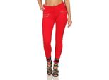 Treggings Jeggings Hipsters Stretch Slimfit Con Tasche Pantaloni; Rosso Xl