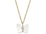 Kette Mit AnhäNger Fossil "Schmuck Geschenk Edelstahl Halskette Jewelry Schmetterling", Weiß (Gelbgoldfarben, Kristallweiß, Perlmuttfarben), Halsketten, Damen, Edelstahl, L: 46,5, Mit Zirkonia (Synth.) - Mit Perlmutt