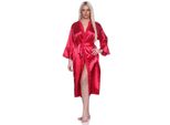 Vestaglia Da Donna Kimono Vestaglia Da Notte In Raso Con Pizzo; Rosso Vino/Xl/42