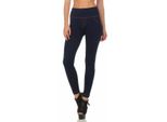 Leggings Donna Look Denim Vita Alta Jeans Skinny Tubo; Blu S/M