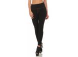 Leggings Da Donna Look Denim Gonna Skinny Jeans A Vita Alta; Nero S/M