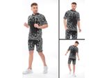 Tuta Da Jogging Da Uomo Con Pantaloncini Tuta Sportiva Con Cappuccio, Nero/Xxl
