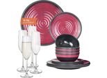 Set Di Stoviglie Da Campeggio In Melamina 4 Persone Stone Red + 4 Bicchieri Tiamo Champgner FlûTes Stoviglie Picnic Bbq Cookware