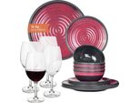 Set Di Stoviglie Da Campeggio In Melamina 4 Persone Stone Red + 4 Bicchieri Da Vino Rosso Tiamo Bicchieri Da Vino Rosso Servizio Da Tavola Picnic Bbq Cookware