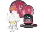 Set Di Stoviglie Da Campeggio In Melamina 4 Persone Stone Red + 4 Bicchieri Da Vino Milano White Servizio Da Tavola Picnic Bbq Cookware