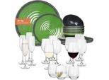 Set Di Stoviglie Da Campeggio In Melamina 4 Persone Stone Green + 16 Bicchieri Tiamo Bicchieri Da Acqua Bicchieri Da Vino Bicchieri Da Champagne FlûTes Stoviglie Picnic Bbq Cookware