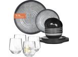 Set Di Stoviglie Da Campeggio In Melamina 4 Persone Stone Grey + 4 Bicchieri Milano Bicchieri D'acqua Servizio Da Tavola Picnic Bbq Cookware