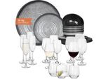 Set Di Stoviglie Da Campeggio In Melamina 4 Persone Stone Grey + 16 Bicchieri Tiamo Bicchieri Da Acqua Bicchieri Da Vino Bicchieri Da Champagne FlûTes Stoviglie Picnic Bbq Cookware