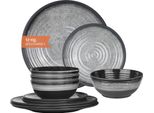 Moritz Stoviglie Da Campeggio In Melamina Per 4 Persone 12 Pezzi | Lavabili In Lavastoviglie | Set Di Stoviglie Da Picnic | Stoviglie Da Campeggio I Stone Grey Design