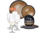 Set Di Stoviglie Da Campeggio In Melamina 4 Persone Stone Curry + 4 Bicchieri Da Vino Tiamo White Stoviglie Picnic Bbq Cookware