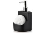 Vilde Dispenser Di Detersivo Con Porta-Spugna E Spugna Dosatore Di Sapone Da Cucina In Ceramica Nero 400 Ml