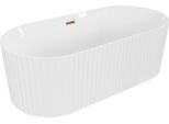 Mexen Paola Vasca Da Bagno Freestanding Rigata 150 X 75 Cm, Bianco Lucido, Troppopieno Oro Rosa - 52721507500-60