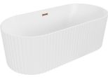 Mexen Paola Vasca Da Bagno Freestanding Scanalata 150 X 75 Cm, Bianco Opaco, Troppopieno Oro Rosa - 52721507501-60