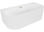 Mexen Sella Vasca Freestanding Addossata Rigata 170 X 80 Cm, Bianca Lucida, Troppopieno Dorato - 52711708000-50