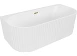 Mexen Sella Vasca Da Bagno Freestanding Adiacente Parete Rigata 170 X 80 Cm, Bianca Opaca, Troppo Pieno Dorato - 52711708001-50