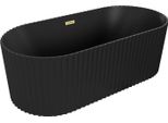 Mexen Paola Vasca Da Bagno Freestanding Rigata 150 X 75 Cm, Nero Opaco, Troppopieno Oro Spazzolato - 52721507571-55
