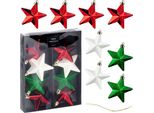 Palline Di Natale Infrangibili Stelle Rosse Verdi Bianche 6,5 Cm 8 Pezzi.
