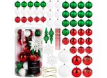 Palline Di Natale Infrangibili Rosse Verdi Bianche 57 Pezzi.