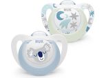 Nuk Star Night & Day Succhietto Per Bambini | 0-6 Mesi | Fosforescente | Silicone Senza Bpa | Blu Koala | 2 Pezzi