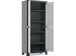 Armadio In Plastica Alto Nero/Grigio 80 X 44 X 182 Cm Incl. 4 Ripiani - Resistente Ai Raggi Uv E All'acqua - Per Uso Interno Ed Esterno - 70% Di Materiali Riciclati