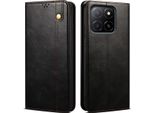 Custodia Per Honor X8C In Pelle Flip Case Portafoglio Con Funzione Stand Nero