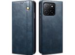 Custodia Per Honor X8C In Pelle Flip Case Portafoglio Con Funzione Stand Blu