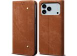 Custodia Per Iphone 17 Pro, Custodia A Portafoglio In Pelle Con Chiusura Magnetica E Supporto Marrone
