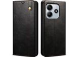 Custodia Per Xiaomi Redmi Note 14 4G In Pelle Flip Case Portafoglio Con Funzione Stand Nero