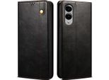Custodia Per Samsung Galaxy S25 Edge In Pelle Flip Case Portafoglio Con Funzione Stand Nero
