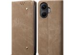 Custodia Per Xiaomi Poco F7, Custodia A Portafoglio In Pelle Con Chiusura Magnetica E Supporto Khaki