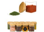 Forsmano Set Di Barattoli Quadrati Per Spezie, 10 Barattoli Da 220 Ml Con Coperchi In Bambù, Barattoli Per Spezie In Vetro Borosilicato, Ermetici Per Caffè, Tè E Spezie