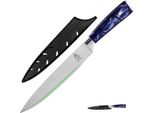 Coltello Da Cucina Fullhi Da 8 Pollici, Multicolore, Acciaio Inossidabile, Manico In Resina Viola, Lama Affilata, Custodia Protettiva Inclusa.