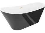 Mexen Dora Vasca Da Bagno Freestanding 150 X 75 Cm, Bianca/Nera, Troppopieno Oro Spazzolato- 52071507575-55