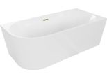 Mexen Mia Vasca Da Bagno Freestanding Ad Angolo Destra 150 X 75 Cm, Bianca, Troppopieno Dorato - 52691507500P-50