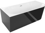 Mexen Mia Vasca Da Bagno Freestanding Angolare Sinistra 140 X 75 Cm, Bianca/Nera, Troppopieno Nichel Spazzolato