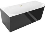Mexen Mia Vasca Da Bagno Angolare Freestanding Sinistra 160 X 75 Cm, Bianca/Nera, Troppopieno Dorato - 52691607575L-50