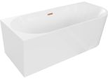 Mexen Mia Vasca Da Bagno Freestanding Angolare Sinistra 160 X 75 Cm, Bianca, Troppopieno Rame Spazzolato - 52691607500L-65