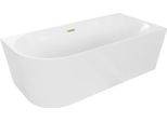 Mexen Mia Vasca Da Bagno Freestanding Angolare Destra 160 X 75 Cm, Bianca, Troppopieno Dorato Spazzolato - 52691607500P-55